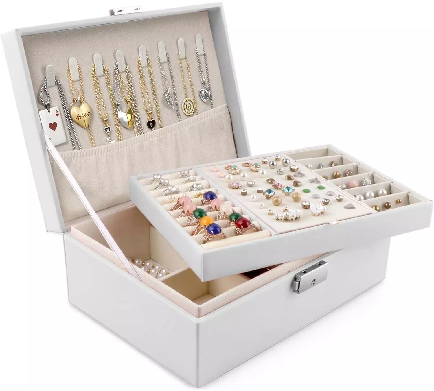 LuxusKollektion Schmuckkästchen Damen, Leder, weiß, mit Schlüssel, 23x17x8,5cm Schmuckkoffer ab 54,99€