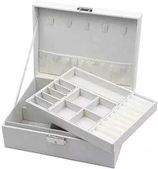 LuxusKollektion Schmuckk&auml;stchen Kunstleder, abschlie&szlig;bar, gro&szlig;, wei&szlig;