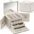 LuxusKollektion Schmuckkasten PU-Leder mit Spiegel, 4 Ebenen, beige-weiß