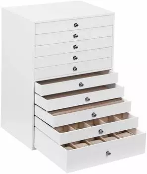 Songmics Schmuckk&auml;stchen 10 Ebenen, Kunstleder, wei&szlig; (JBC10W)