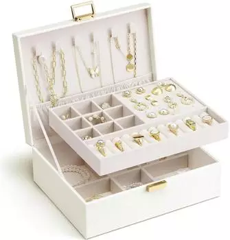 LuxusKollektion Schmuckkästchen 2 Ebenen mit abnehmbarem Tablett, beige, Damen
