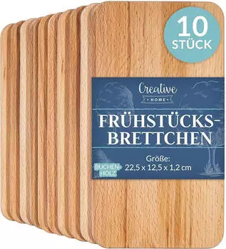 Creative Home Fr&uuml;hst&uuml;cksbrettchen-Set 10 St&uuml;ck Holz | 22.5 x 12.5 x 1.2 cm