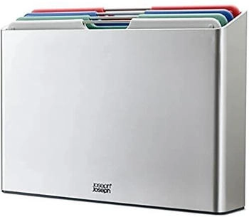 Joseph Joseph Folio 4 St&uuml;ck Anti-Rutsch-Brett-Set farbcodierte mit Aufbewahrungsbox - Silber gro&szlig;