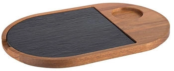 APS Servierbrett 2-teilig 28 x 17,5 cm Absatz &Oslash; 5 cm Akazienholz mit Naturschieferplatte