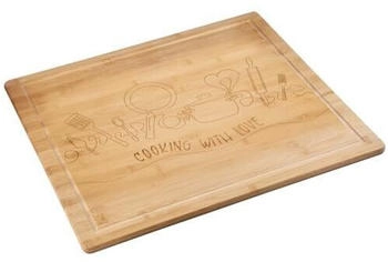 Kesper 58598-13 Schneide- und Abdeckplatte Motiv COOKING WITH LOVE aus Bambus...