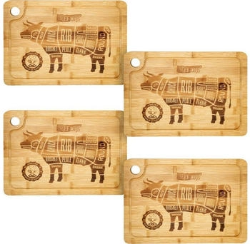 Dune Design 4x Bambus Steakteller Holz Massiv 33x23 - 2cm Grill Servierplatte Burger Brett (17067)
