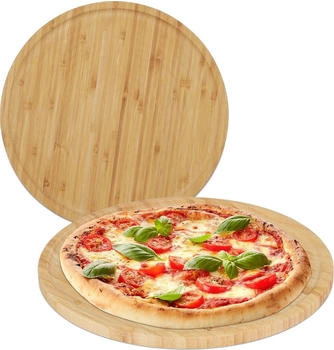 Relaxdays Pizzateller Pizzabrett Servierteller Holzplatte K&auml;seplatte rund 2 St&uuml;ck natur (10046301)