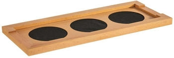 APS 11705 Buffetbrett aus Eichenholz, 47 x 19 cm, H: 2 cm,inkl. 3 Einsätzen aus Kunstleder Ø11 cm