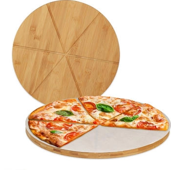 Relaxdays GmbH 4 x Pizzabrett Bambus mit Backpapier Hellbraun,Weiß