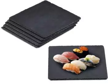 Relaxdays Schieferplatte quadratisch 6er Set Anthrazit