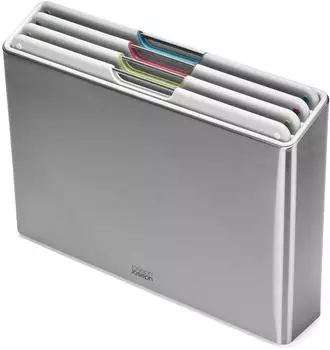 Joseph Joseph FOLIO 4-teiliges Schneidebrett Set Edelstahl St&auml;nder light stone (100072)