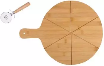 Alpina Pizzabrett mit Pizzaschneider, Bambus, &Oslash;34cm