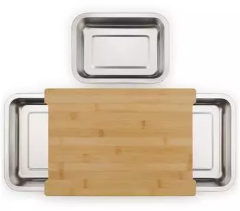 Blumtal Schneidebrett Bambus mit 3 Edelstahl-Auffangschalen, 40x28,5cm