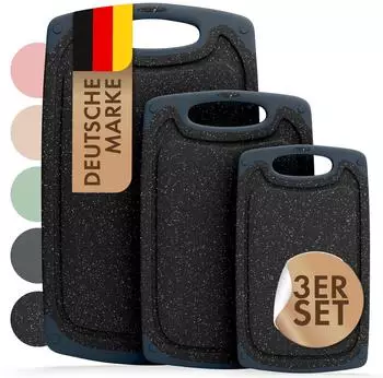 Blumtal Schneidebrett-Set 3-teilig (S/M/L), Kunststoff, BPA-frei, schwarz
