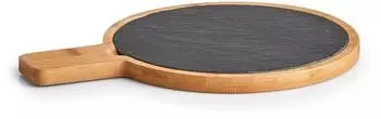 Zeller Schneide- & Servierbrett mit Griff, Bambus/Schiefer, 29,5x22x1,5cm (24509)