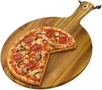 Relaxdays Pizzabrett mit Griff, Akazienholz, ø 28cm