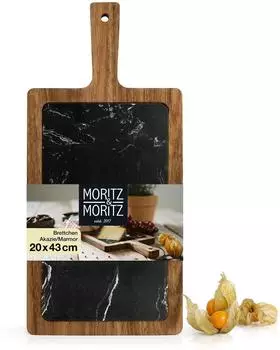 Moritz & Moritz Servierbrett Akazie mit Marmorplatte schwarz 43x20cm (796)