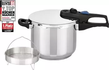Elo Praktika XL Schnellkochtopf Edelstahl 22 cm 6,0 Liter mit Dampfgar-Einsatz (99266)