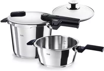 Fissler Vitaquick Elemental Schnellkochtopf Set 4 tlg 6,5 + 3,5 l Edelstahl 18/10 Ø 22 cm Induktion Silber