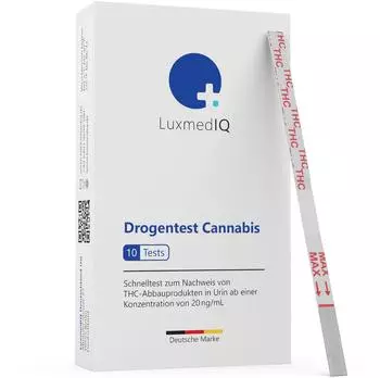 LuxmedIQ 10x Cannabis Drogentest THC Drogentest Schnelltest Cannabis Marijuana Haschisch Urin Drogenschnelltest Cut-off: 20 ng/ml &uuml;ber 99% genau