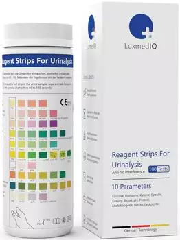 LuxmedIQ Harns&auml;ure-Teststreifen f&uuml;r 10 Parameter Urin Teststreifen Gesundheitstest 100-St. bei Harnwegsinfektionen Blasenentz&uuml;ndungen Ketose Diabetes und mehr