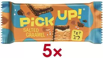 Pick-Up ! Salted Caramel Doppelkeks Riegel Pack Milchschokolade Weiches Karamell mit Meersalz 5x28g