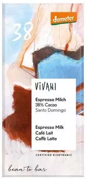 Vivani Espresso Milch 38% Cacao Santo Domingo demeter 80g