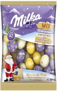 Milka Weihnachts-Kugeln Mix 264g - Weiße Schokolade - Deutschland - Cremig - Knusprig - Süß - Ideal für den Weihnachtsteller - Mischung - Kakao