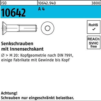 Theo Schrauben Senkschraube Innensechskant ISO 10642 / DIN 7991 Edelstahl A4 M8x70 (106429400080070)