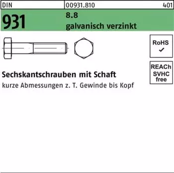 Industrial Quality Supplies Sechskantschrauben DIN 931 M10x80 verzinkt 8.8 (100 Stück) (9318100100080)