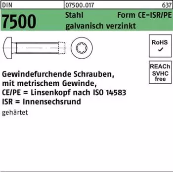 Theo Schrauben Gewindefurchende Linsenkopfschraube DIN 7500 CEM M5x35 Stahl galvanisch verzinkt TX (075000170050035)