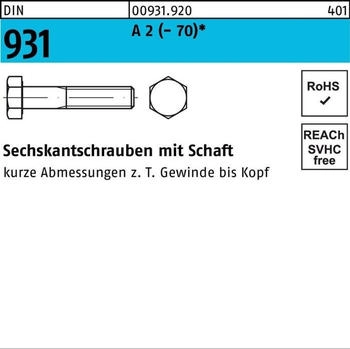 Reidl Sechskantschraube mit Teilgewinde DIN 931/ISO 4014 M20x260 Edelstahl A2 (009319200200260)