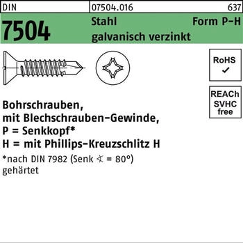 Industrial Quality Supplies Bohrschraube DIN 7504 P Senkkopf Kreuzschlitz PH 4,2x22 Stahl galvanisch verzinkt (075040160042022)