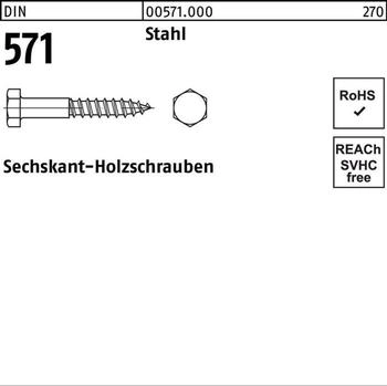 Industrial Quality Supplies Sechskant-Holzschraube DIN 571 8x60 Stahl blank (005710000080060)