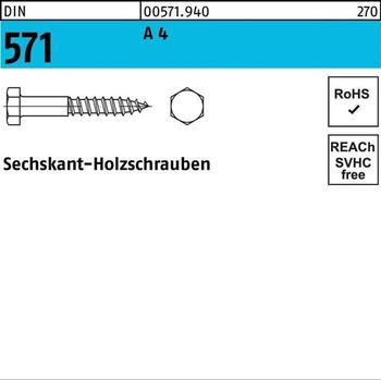 Industrial Quality Supplies Sechskant-Holzschraube DIN 571 8x100 Edelstahl A4 (005719400080100)