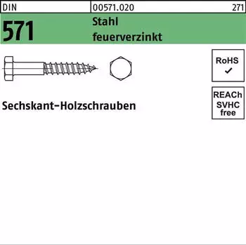 Industrial Quality Supplies Sechskantholzschraube DIN 571 8x50 Stahl feuerverzinkt (5710200080050)