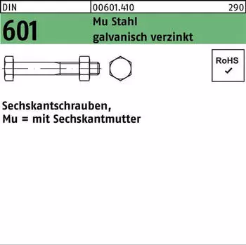 Industrial Quality Supplies Sechskantschraube M10x240 DIN 601 Stahl 4.6 galvanisch verzinkt mit Mutter (006014100100240)