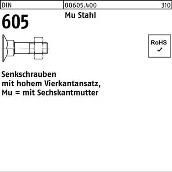 Industrial Quality Supplies Senkkopfschraube DIN 605 mit Vierkantansatz und Sechskantmutter M10x70 Stahl 4.6 (6054000100070)