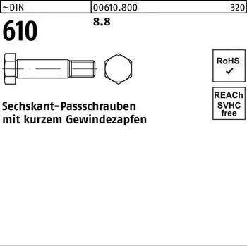 Industrial Quality Supplies Sechskant-Passschraube DIN 610 mit Gewindezapfen Stahl 8.8 blank M14x60 (006108000140060)