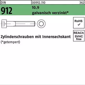 Theo Schrauben Zylinderschraube DIN 912/ISO 4762 M8x25 Stahl 10.9 galvanisch verzinkt Innensechskant (9121100080025)