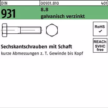 Industrial Quality Supplies Sechskant-Schaftschraube M6x80 Stahl 8.8 galvanisch verzinkt (009318100060080)