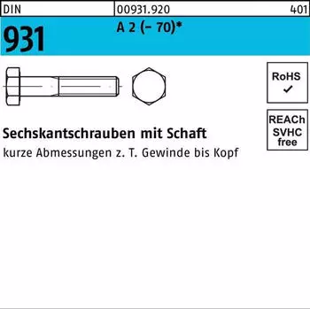 Reidl Sechskantschraube mit Schaft DIN 931/ISO 4014 M24x250 Edelstahl A2 70 (009319200240250)