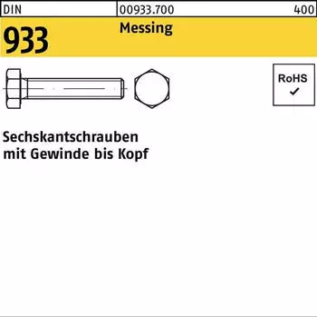 Industrial Quality Supplies Sechskantschraube DIN 933 Vollgewinde M10x25 Messing blank (009337000100025)