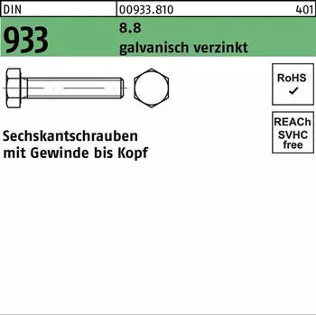 Industrial Quality Supplies Sechskantschraube DIN 933/ISO 4017 VG M20x60 Stahl 8.8 galvanisch verzinkt (009338100200060)