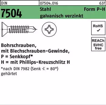 Industrial Quality Supplies Bohrschraube DIN 7504 Senkkopf mit Kreuzschlitz-PH P 4,8 x 19 Stahl galvanisch verzinkt (075040160048019)