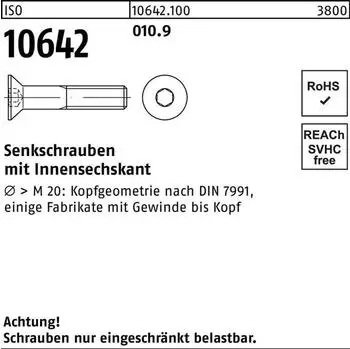Theo Schrauben Senkschraube ISO 10642 Innensechskant M 20 x 100 10.9 (106421000200100)