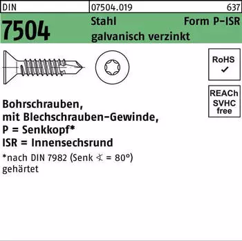 Industrial Quality Supplies Bohrschrauben Senkkopf DIN 7504 Form P-ISR 3,9x25mm Torx T20 verzinkt (075040190039025)