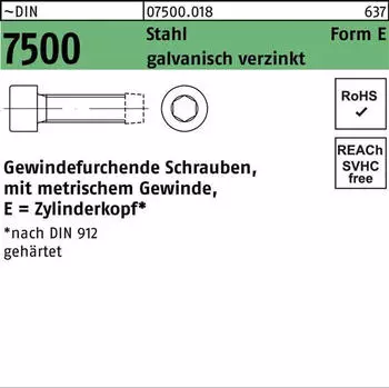 Industrial Quality Supplies Gewindefurchende Zylinderkopfschraube DIN 7500 Form E M6x40 Stahl galvanisch verzinkt Innensechskant (075000180060040)