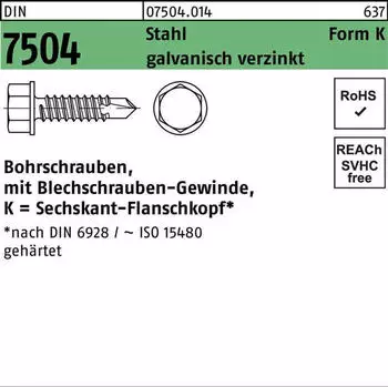 Industrial Quality Supplies Sechskant-Bohrschraube DIN 7504/ISO 15480 Form K 3,9x32 Stahl galvanisch verzinkt mit Flansch (075040140039032)