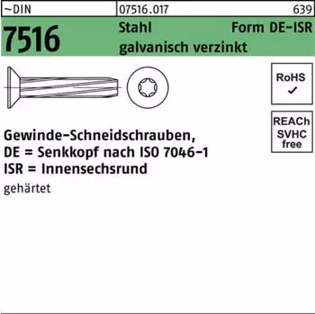 Theo Schrauben Gewindeschneidschraube DIN 7516 Form DE Senkkopf M6x25 T30 Stahl galvanisch verzinkt (075160170060025)